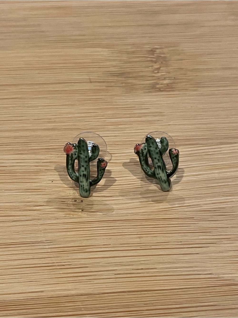 Hand made - Cactus Stud Earrings with Pink Flowers - Women Jewelry